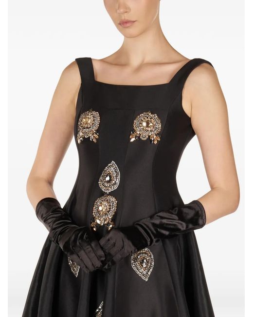 ARAFTU Black Embellished Square-Neck Midi Dress