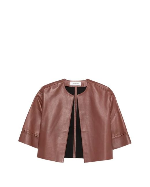 Yves Salomon Brown Laser-Cut Lambskin Jacket