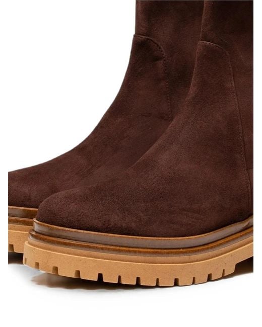 Poche Paris Brown Suede Chunky-Sole Ankle Boots