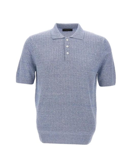 Gran Sasso Blue Ribbed-Knit Polo Shirt for men