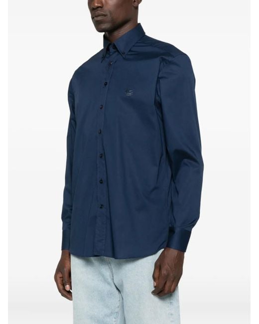 Etro Blue Stretch Cotton Shirt for men