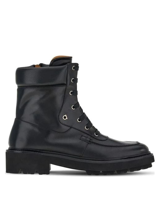 メンズ Ferragamo レザー コンバットブーツ Black