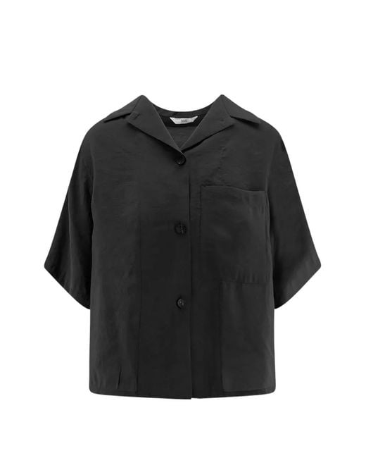 Hevò Black Cropped Bowling-Collar Shirt