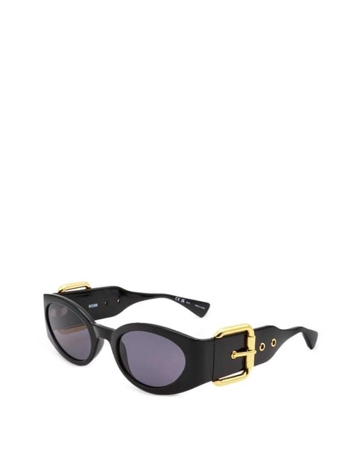 Moschino Black Buckle-Detail Geometric-Frame Sunglasses