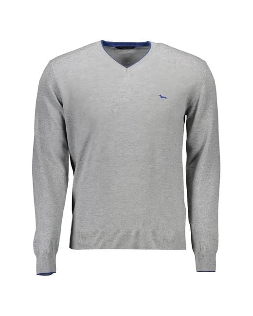 Harmont & Blaine Gray Embroidered-Logo V-Neck Sweater for men