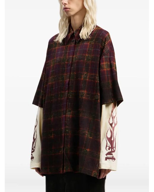 Palm Angels Multicolor Overdyed Check Flames Shirt Burgundy