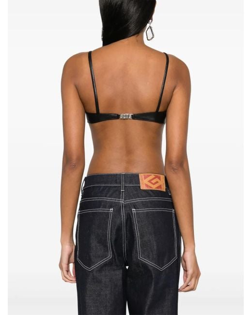 Gcds Black Logo-Plaque Leather Bralette