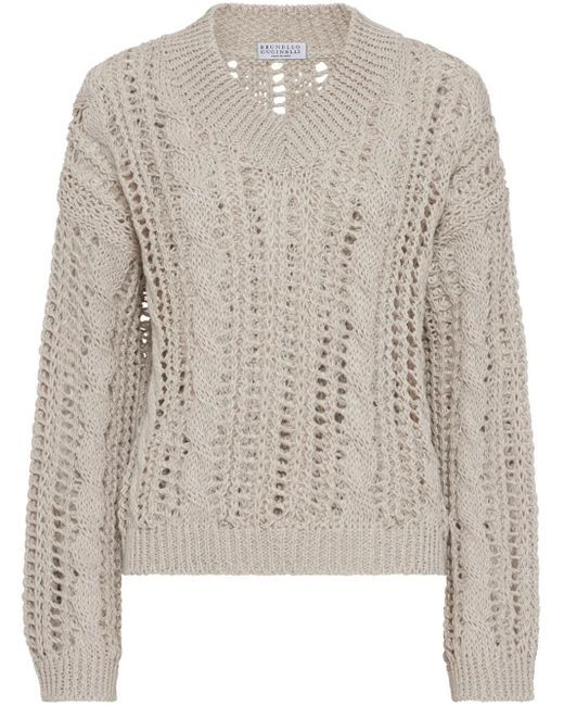 Brunello Cucinelli Multicolor Pullover Mit Lochstrickmuster