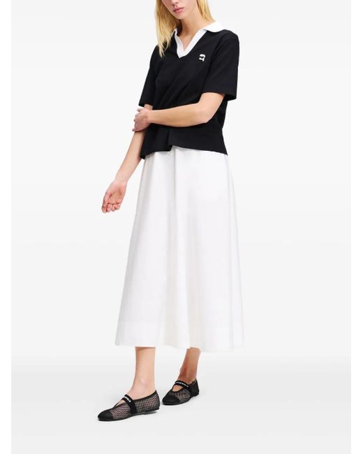 Karl Lagerfeld Black Logo-Patch Polo Top