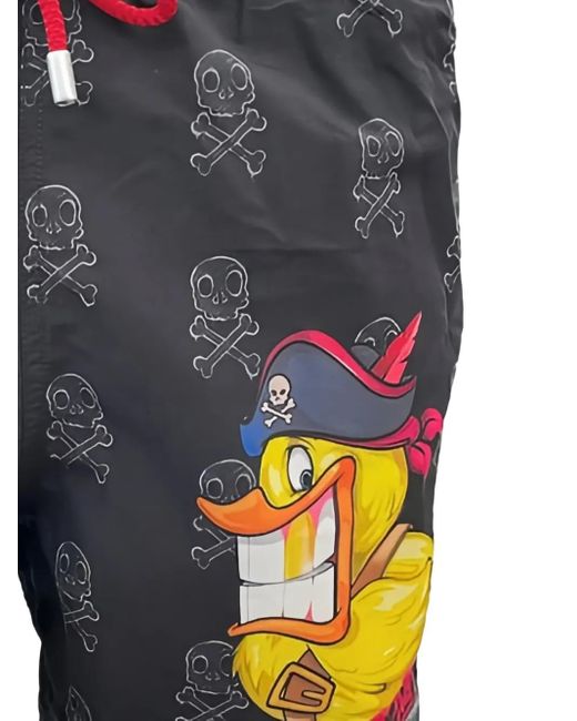 Mc2 Saint Barth Gray Skull-Print Pirate Duck Swim Shorts for men