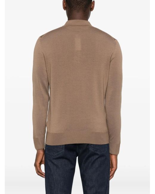 Canali Brown Long-Sleeve Polo Shirt for men