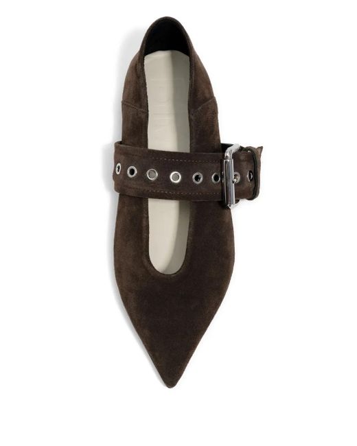 Bimba Y Lola White Buckle-Strap Pointed Ballet Flats
