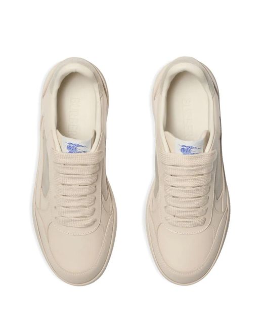 Burberry White Terrace Check-Panel Leather Sneakers