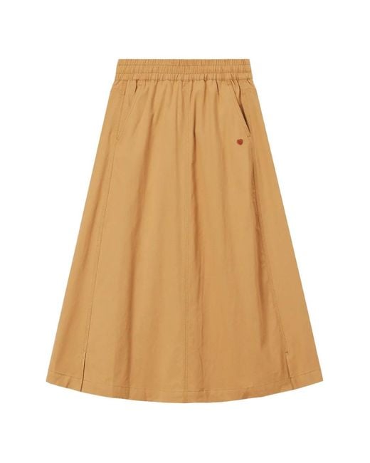 Chocoolate Midi-Rok Met Elastische Taille in het Natural