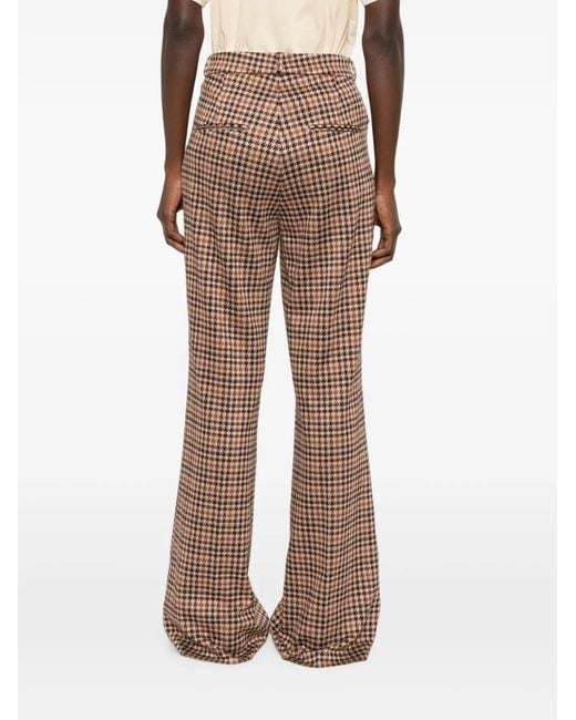 Cambio Brown Houndstooth-Pattern Wide-Leg Trousers
