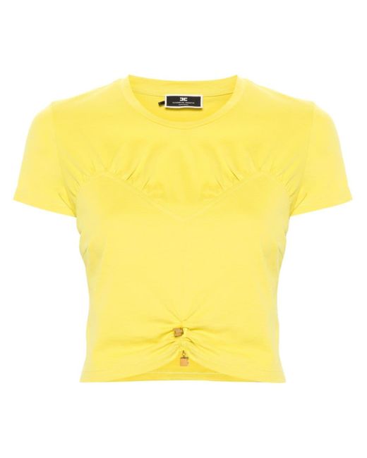 T-shirt crop con arricciatura di Elisabetta Franchi in Yellow