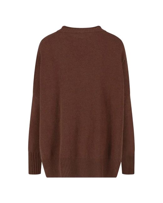 Ma'ry'ya Brown Patch-Pocket Side-Slit Sweater