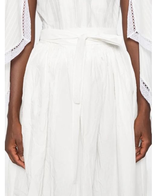 Ermanno Scervino White Belted Pleated Midi Skirt
