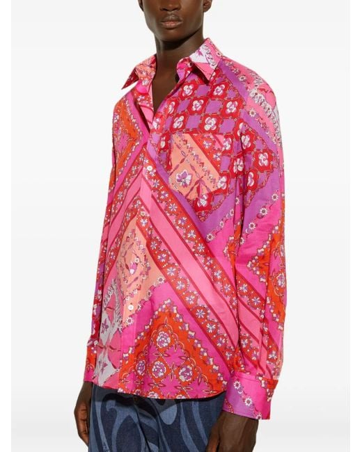 Emilio Pucci Pink Festa-Print Cotton Shirt for men