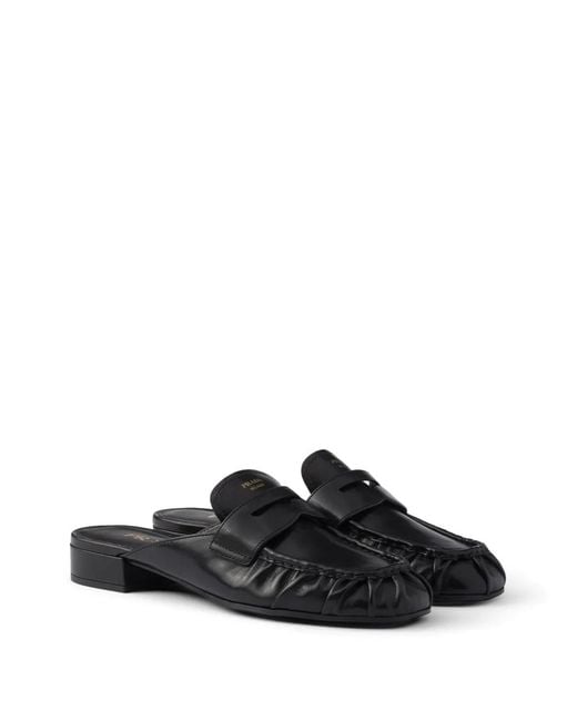 Prada Black Mules En Cuir
