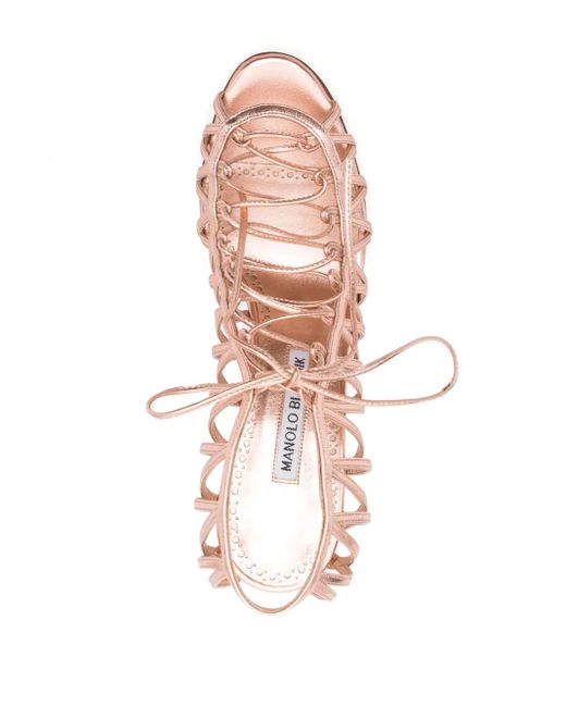 Manolo Blahnik Pink Hamza 100Mm Strappy Metallic Sandals