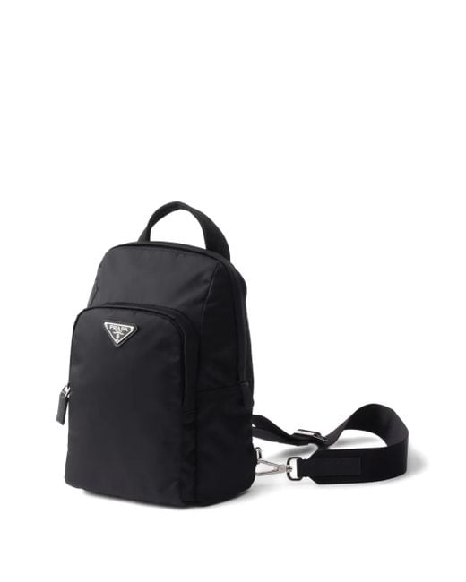 Prada Black Triangle-Logo Backpack for men