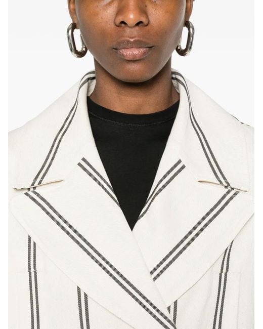 Psophia White Stripe-Pattern Double-Breasted Jacket