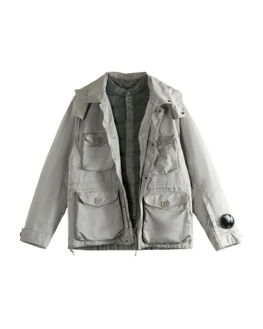 C P Company Gray Micro Kei Hooded Multi-Pocket Jacket for men
