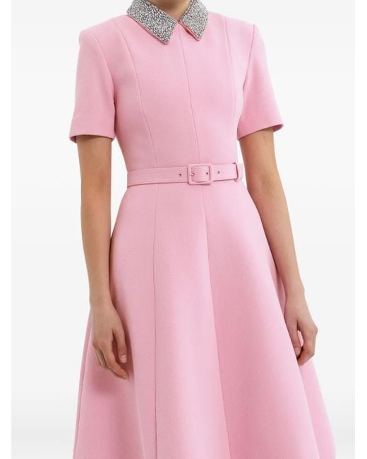 Rebecca Vallance Pink Embellished-Collar Belted Dress