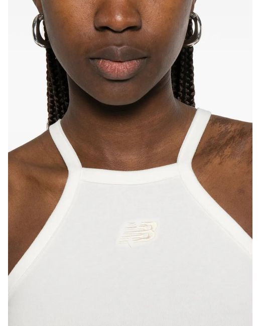 New Balance White Embroidered-Logo Top