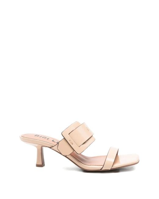 Bibi Lou Pink Buckled Leather Mules