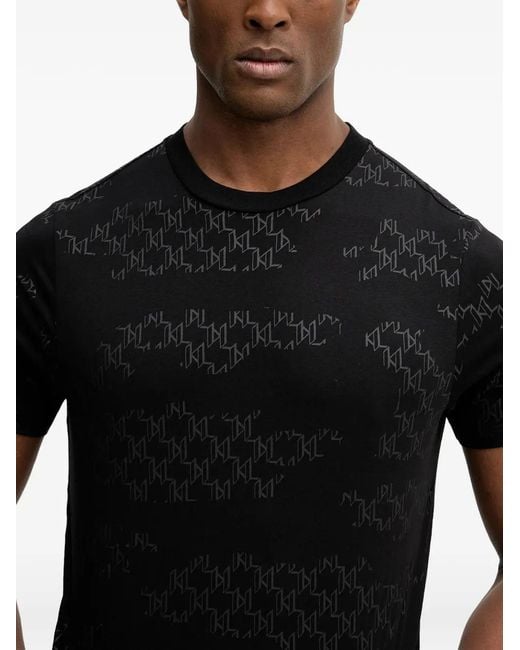 Karl Lagerfeld Black Monogram-Pattern Short-Sleeve T-Shirt for men