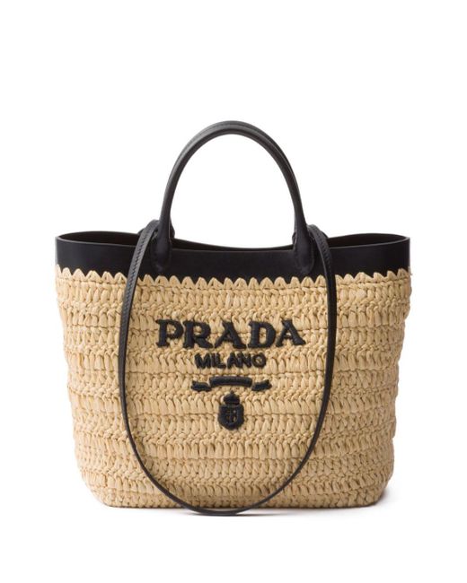 Prada Natural Leather-trimmed Woven Tote Bag