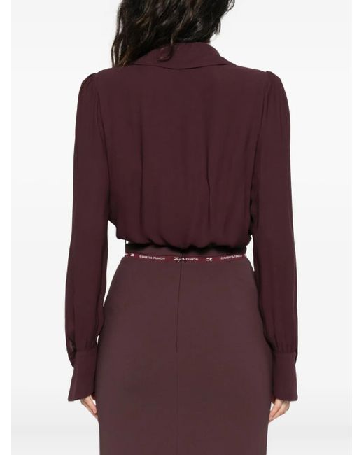 Elisabetta Franchi Purple Wrap-Effect Long-Sleeve Top
