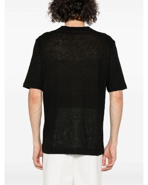 Cruciani Black Crew-neck Linen T-shirt for men
