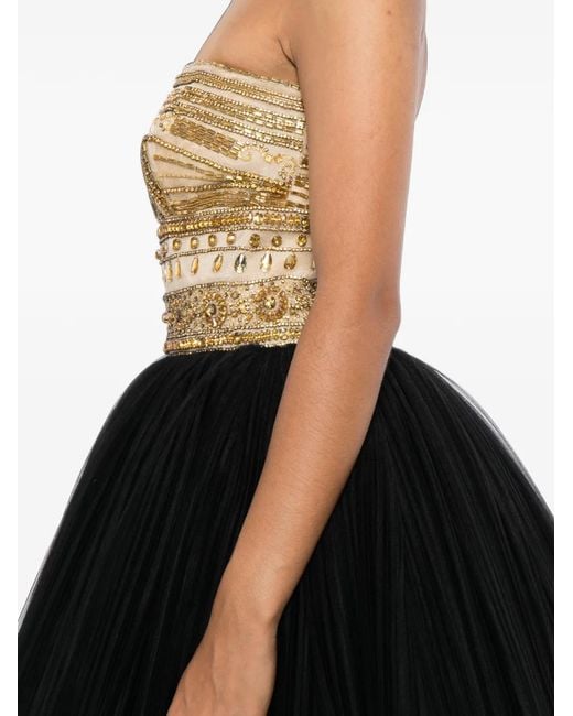 Naeem Khan Black Beaded-Bodice Layered Gown
