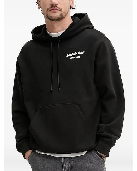 HUGO Black Graphic-Print Hoodie for men