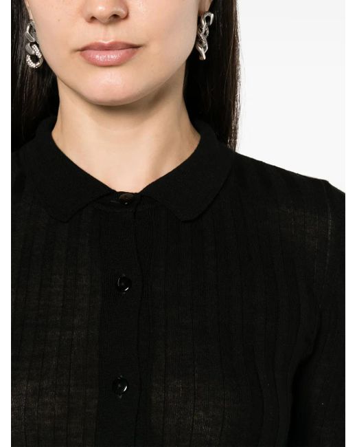 RAQUETTE Black Ribbed-Knit Polo Cardigan