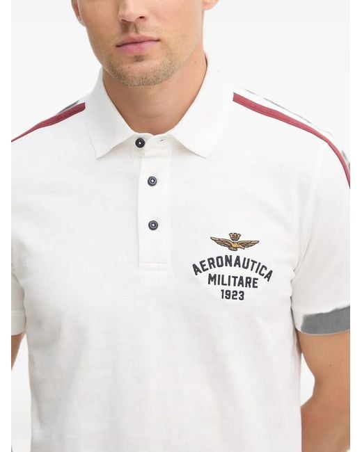 Aeronautica Militare White Logo-Embroidered Side-Stripe Polo Shirt for men