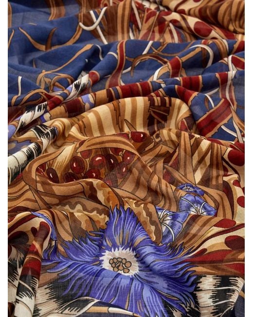 Ferragamo Blue Rooster-Print Scarf