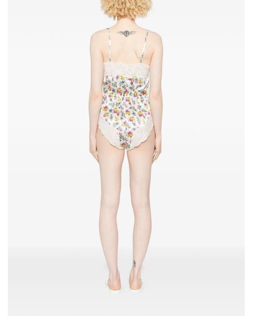 Dolce & Gabbana White Floral-Print Lace-Trim Playsuit