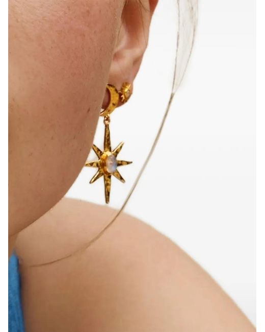 Ottoman Hands Metallic Moonstone Star-Drop Earrings