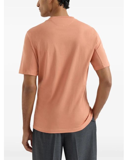 Brunello Cucinelli Orange Logo-Detail Crew-Neck T-Shirt for men