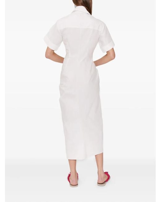 Rosie Assoulin White Gathered Ruffled Shirt Midi Day Dress