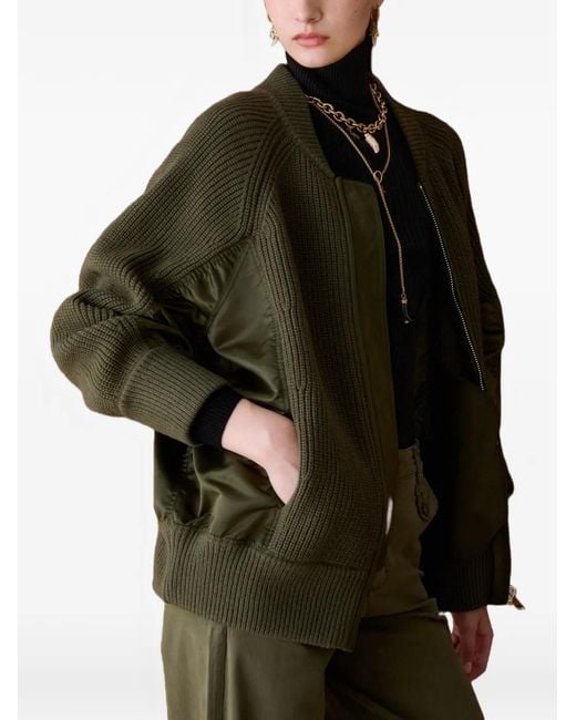 Liu Jo Green Knit Bomber With Nylon Inserts