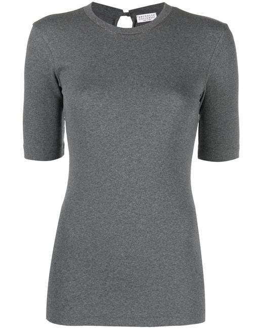 Brunello Cucinelli Gray Short-Sleeve Knitted Top