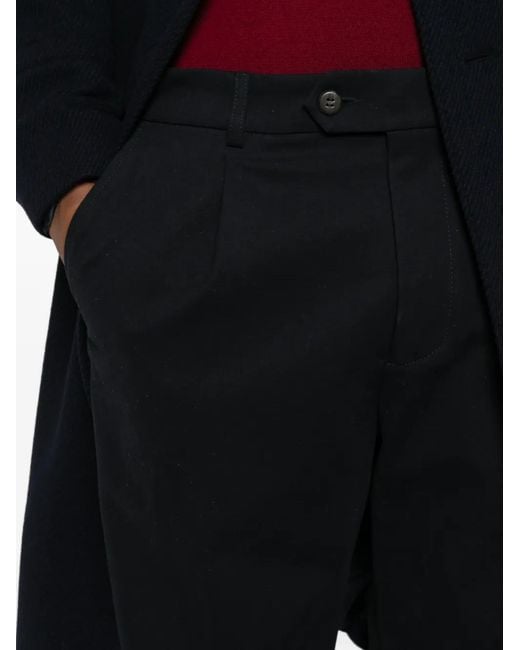 Eleventy Black Pleated Cotton-Blend Trousers for men