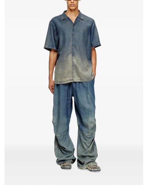 DIESEL Blue D-Nabil-S3 Point-Collar Denim Shirt for men