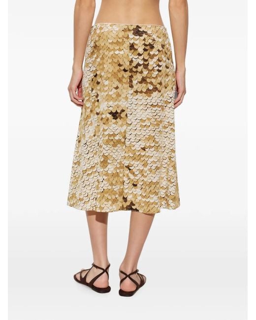 Moschino Metallic Printed-Sequin Silk Midi Skirt
