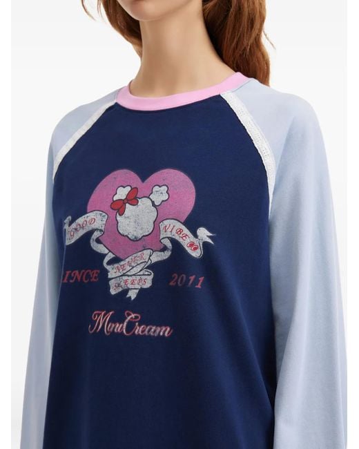 Mini Cream Blue Raglan Printed Top